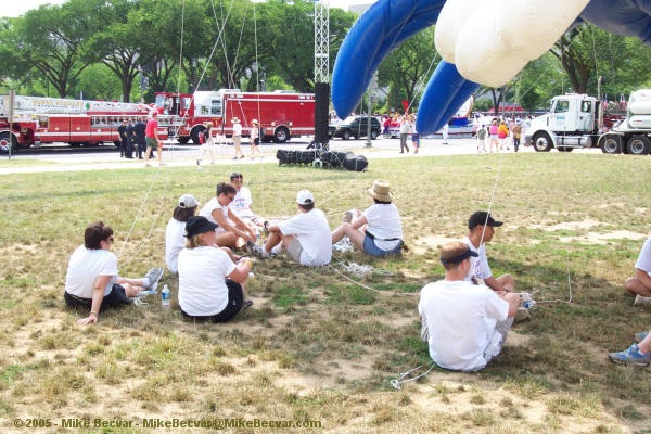 Waiting under the balloons