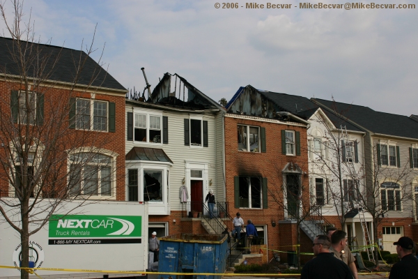 front of townhouses after fire
