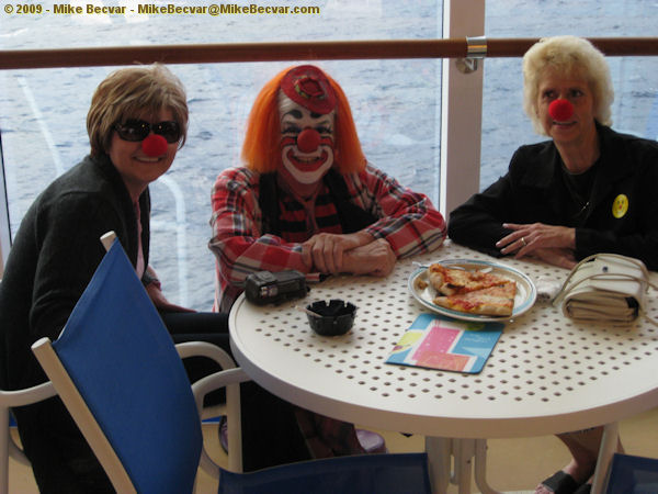 Mr Clown and two passengers